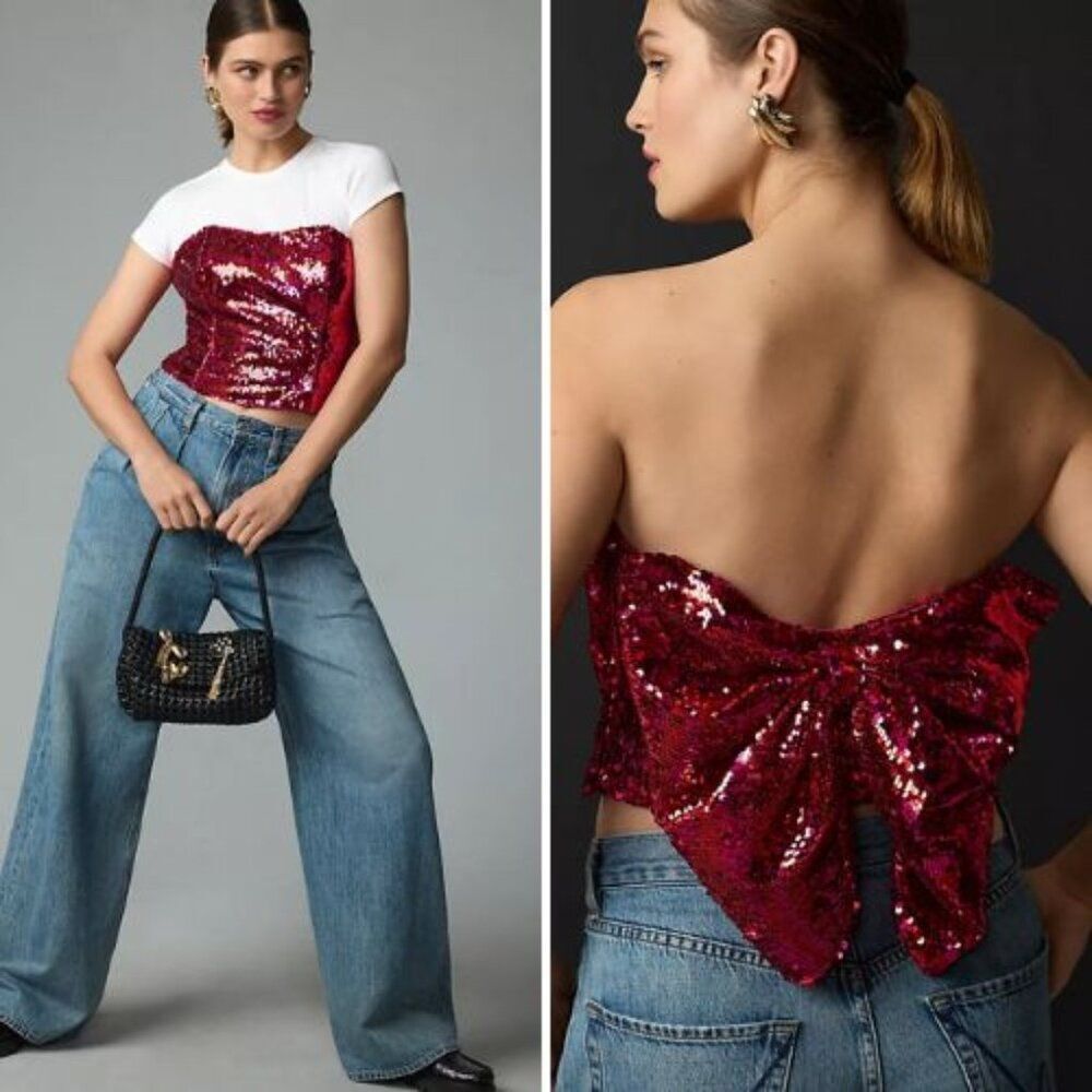NWT Anthropologie x Hutch Bare Sequin Bow Top | 12
